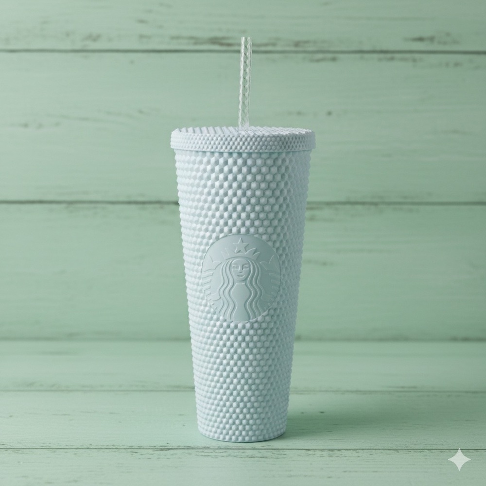NWT Starbucks 2024 Spring White Diamond Studded Bling Mint Interior Venti 24 OZ